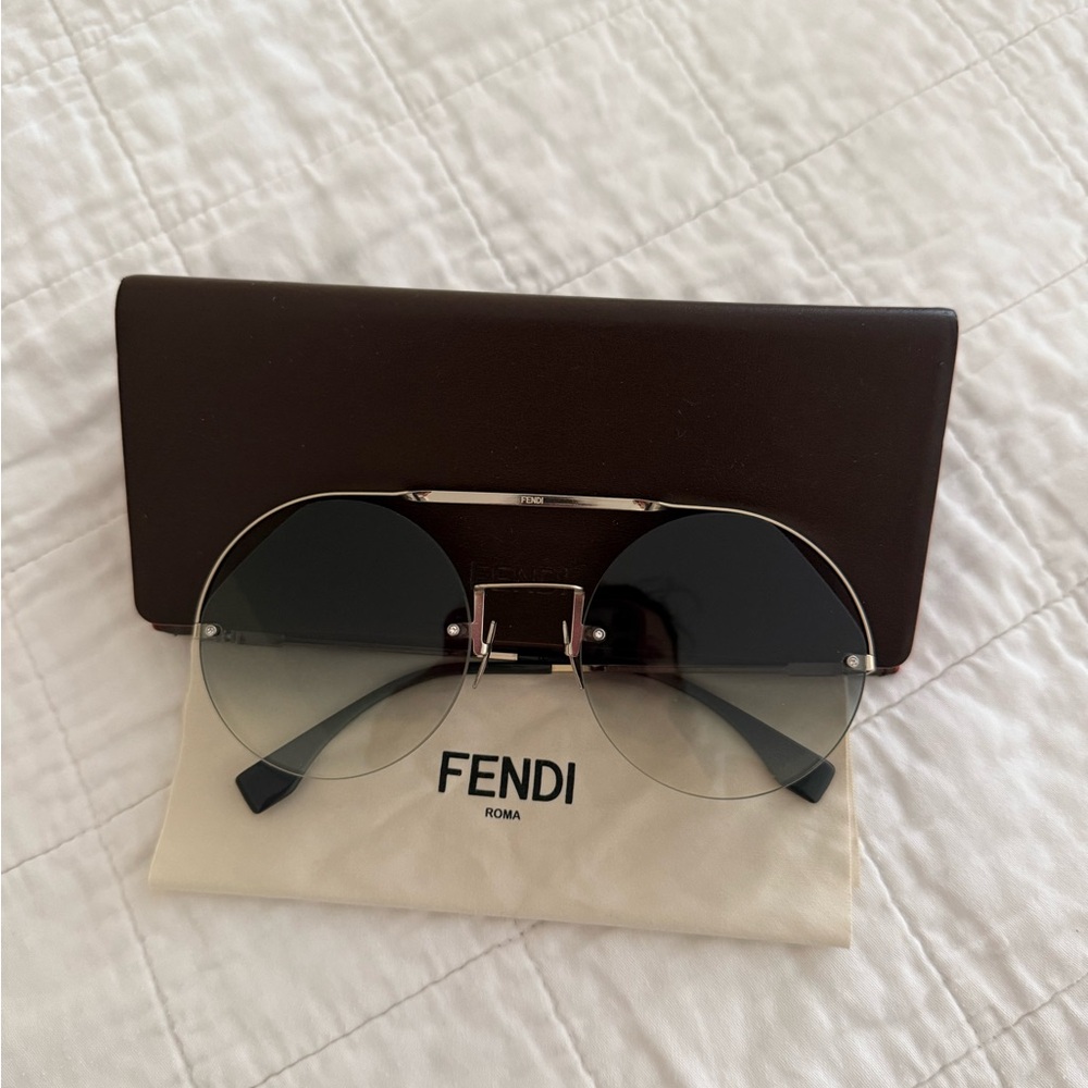 Fendi Gray Aviator Sunglasses with Brown Case